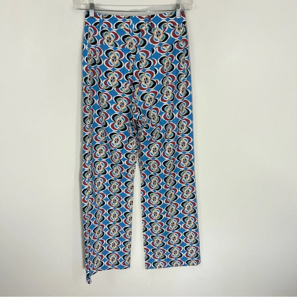 Zara Geometric Print Linen Blend Trouser Pants Wide Leg Size Small